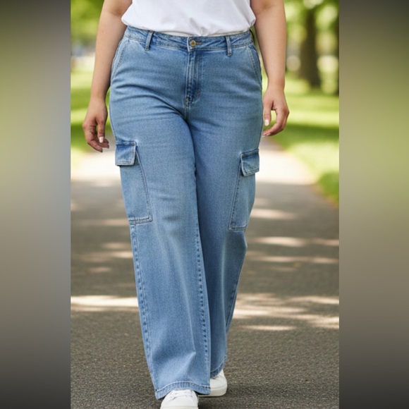 Terra & Sky Denim - Terra & Sky Cargo Utility Denim Jeans Size 16W  Wide Leg Curvy